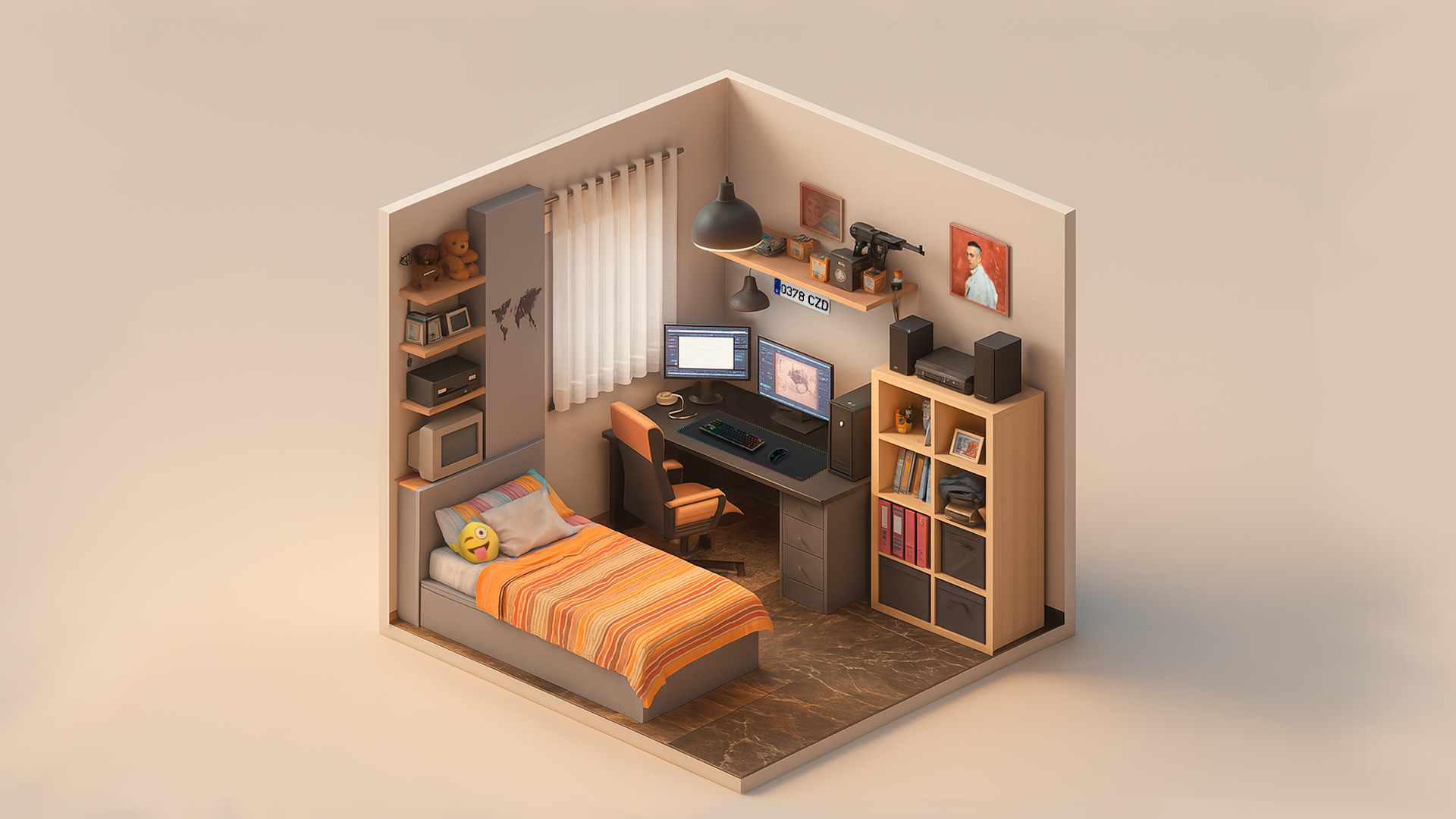 Wallpaper isométrico 3D final de la habitación con acabado profesional